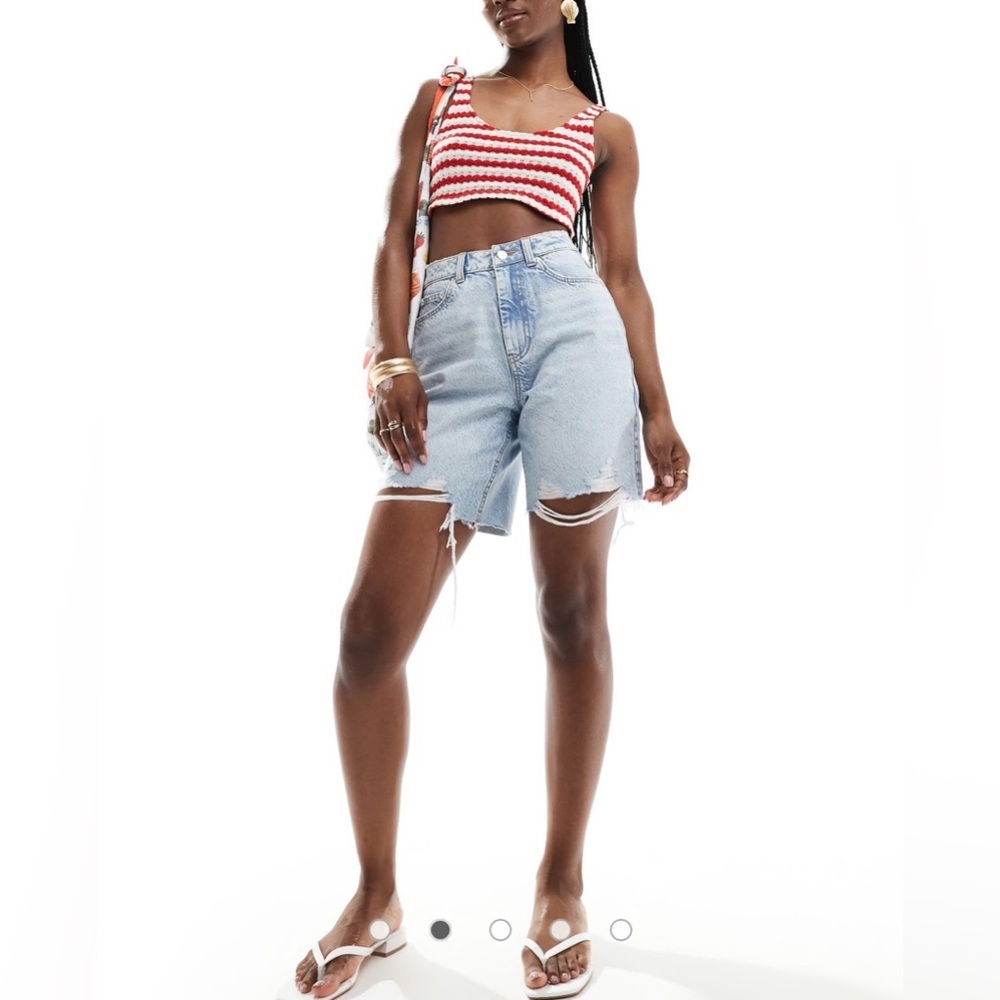 NWOT Miss Selfridge longline denim boyfriend shorts in bleach wash - Picture 3 of 6